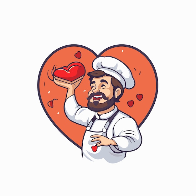 Chef holding a heart in his hand Vector illustration in cartoon style