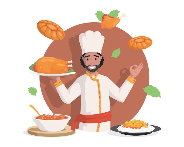 Vector chef in indian clothes vector flat illustration tasty delicious indian