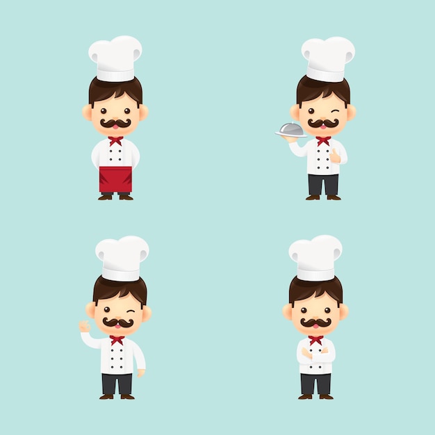 Chef kids boy Confident man Cooking children set sign vector illustration