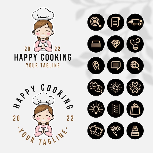 chef kitchen logo for food restaurant and cafe template with icon