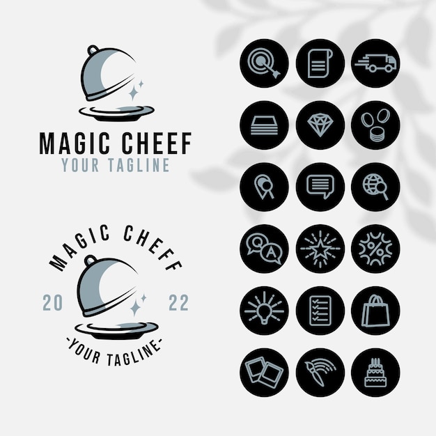 Chef kitchen logo for food restaurant and cafe template with icon