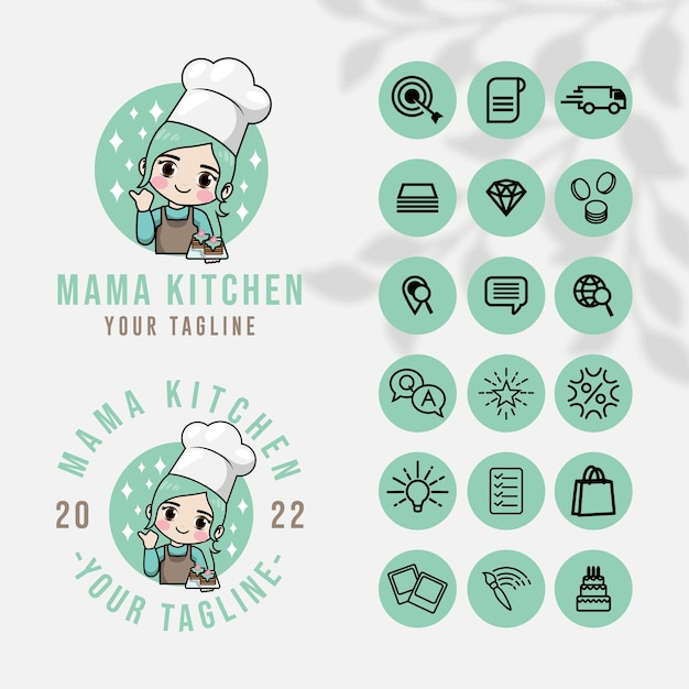 Vector chef kitchen logo for food restaurant and cafe template with icon