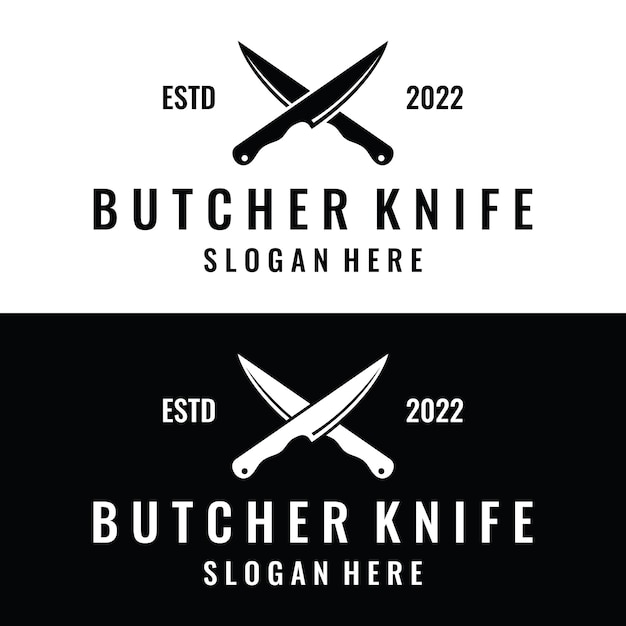 Vector chef knife logo template design vintage butcher knifelogo for business badgerestaurantbutcher shopcafebrand and knife shop