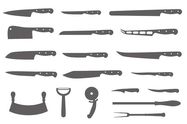 Vector chef knives set butcher meat cutting design elements silhouettes of cook kitchenware