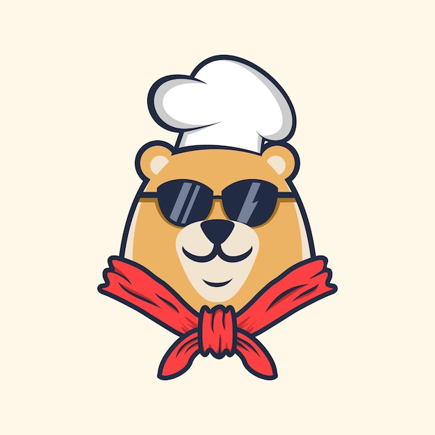 Chef-kok cartoon beer met bril logo ontwerp vectorillustratie