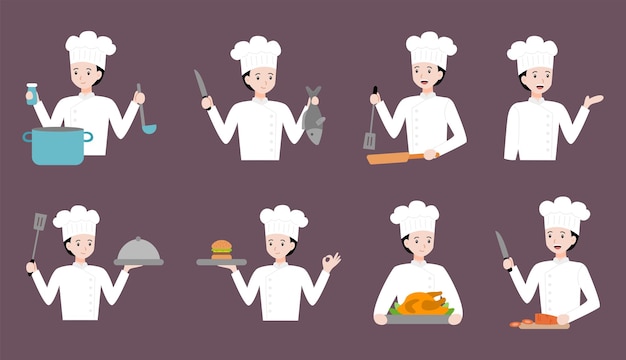 chef-kok illustratie met verschillende pose vector platte concept