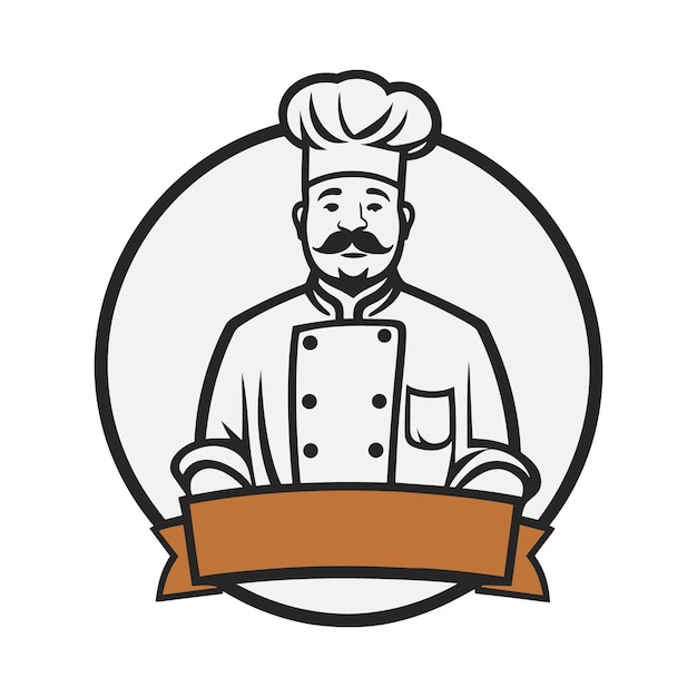 Chef-kok in een kookhoed vector omtrek logo keuken eenvoudige pictogram