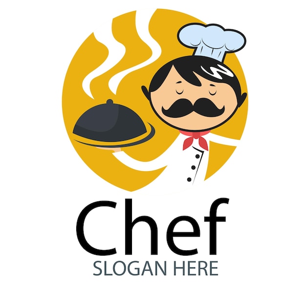 Vector chef-kok logo met zelfvertrouwen met zijn heerlijke gerechten