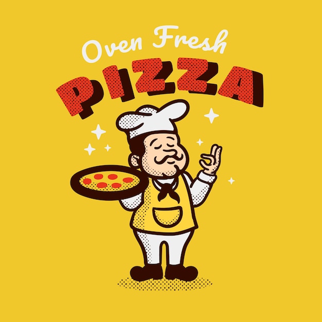Vector chef-kok mascotte karakter illustratie koken pizza