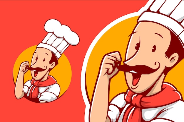 Chef kok meester met snor cartoon mascotte embleem logo