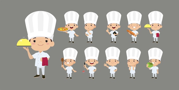 Vector chef-kok met verschillende poses vectorbeelden