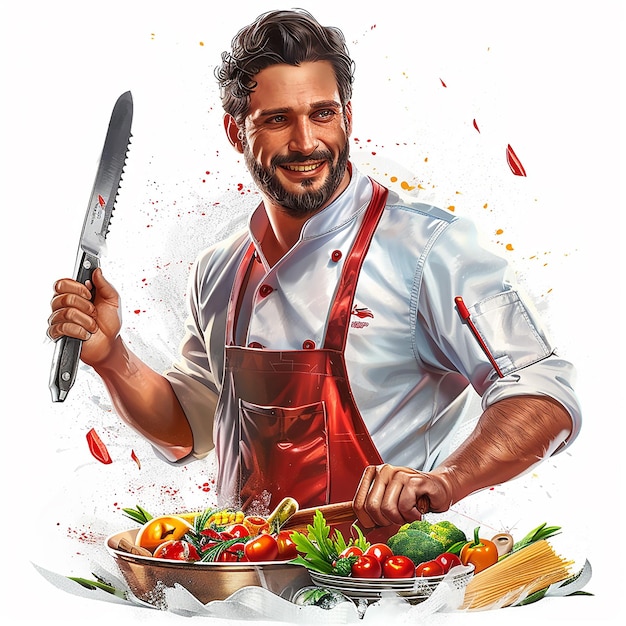 Vector chef looking friendly ladle in hand photo realistic