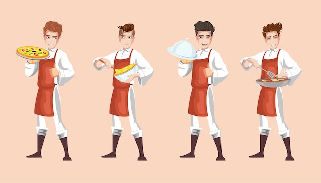 Chef man tekenset met kookgerei vectorillustratie