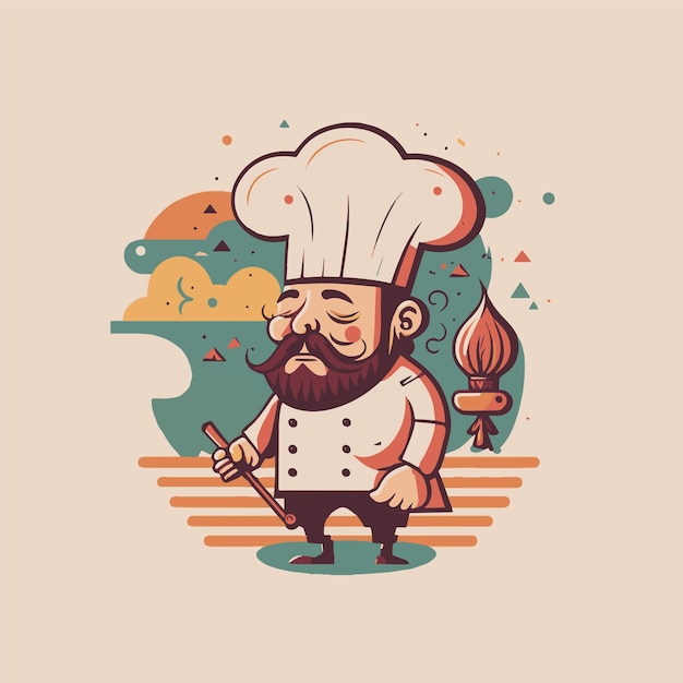 Chef man with cook hat logo mascot illustration food restaurant branding