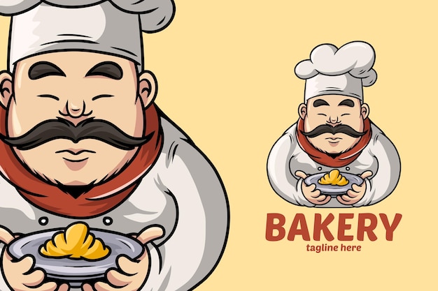 Chef Mascot Character Holding Croissant Vector