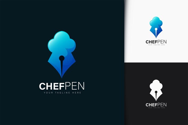 Chef and pen logo design with gradient