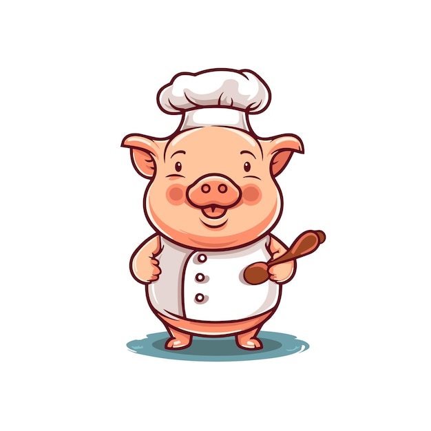 Vettore chef maiale con salsiccia cartoon maglietta e tazza design grafico illustrazione cartone animato vettoriale