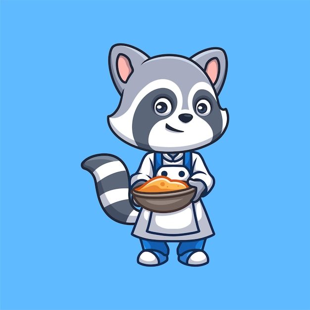 Vettore chef raccoon cartoon carino