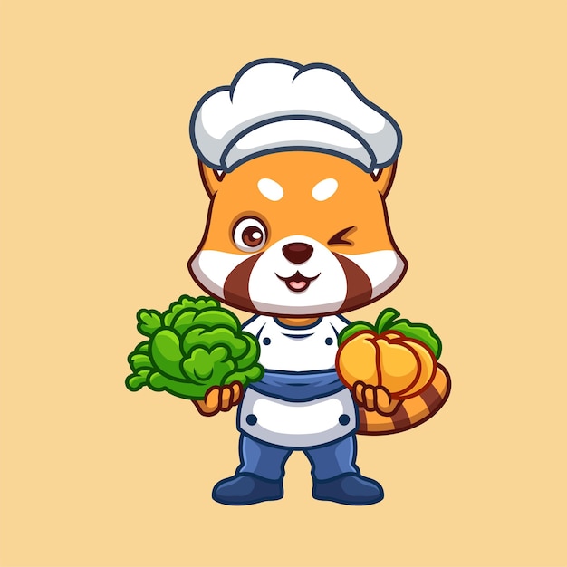 Vector chef red panda cute cartoon