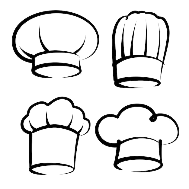 Vector chef's hat drawing set restaurant symbol image food menu