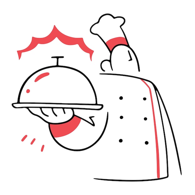 Vettore illustrazione vettoriale dello chef che serve il cibo come un cameriere