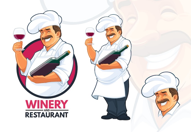 Vector chef serving wine