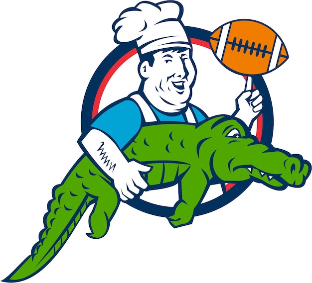 Chef Twirling Football Carry Alligator Circle Retro