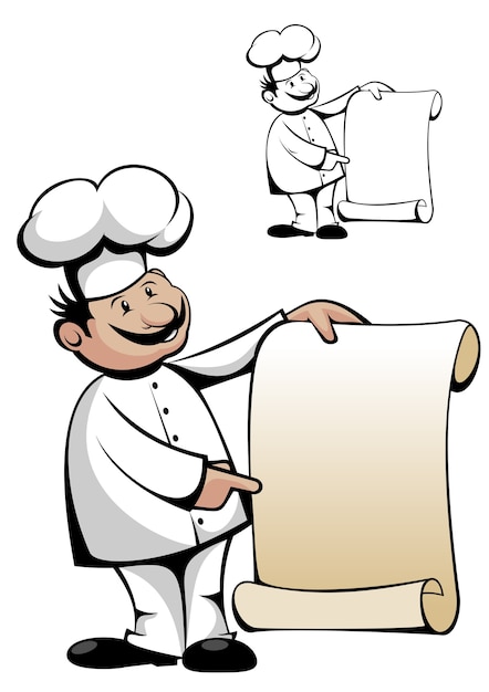 Chef in uniforme con menu