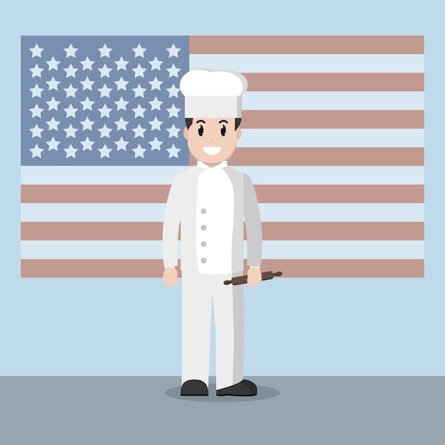 Vector chef over united stated flag