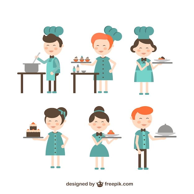 Chef and waitress cartoons