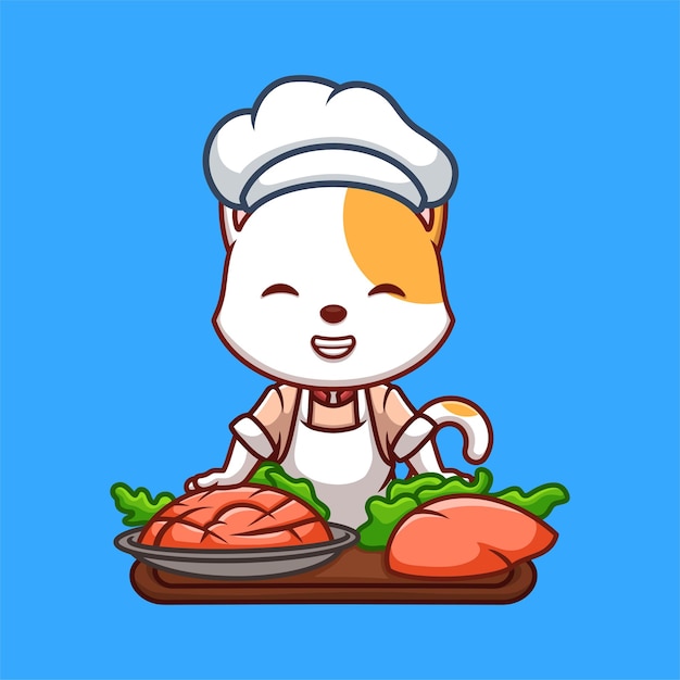 Chef White Cat Cute Cartoon