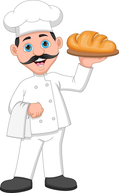 Chef with bread on tray cartoon