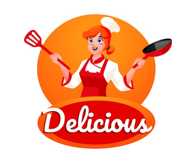 A chef with delicious food mascot logo