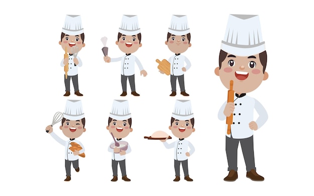 Chef with different poses vector