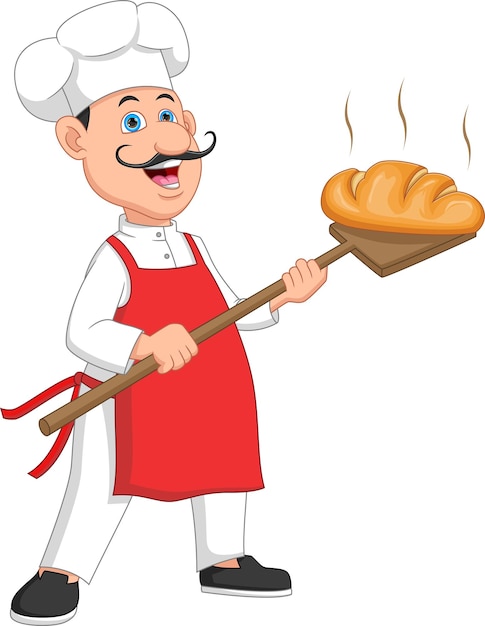 Chef with hot bread cartoon on white background