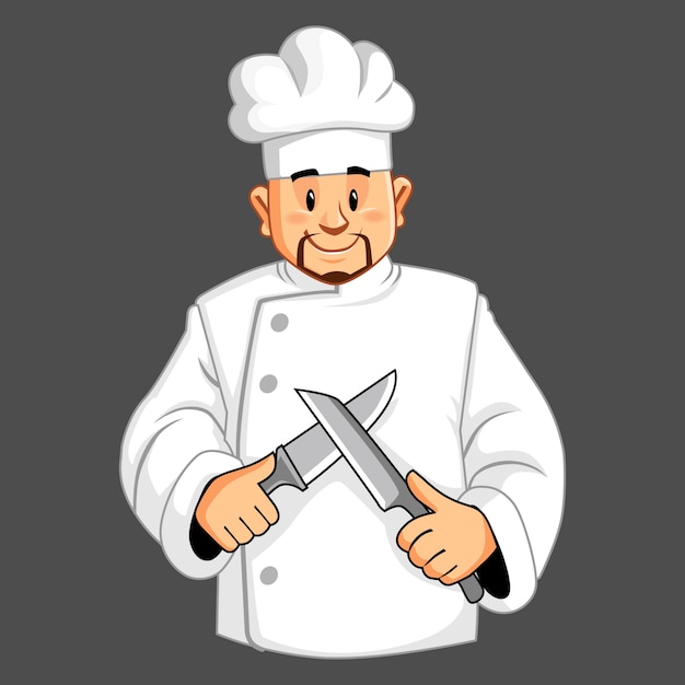 Chef with knives in hands.