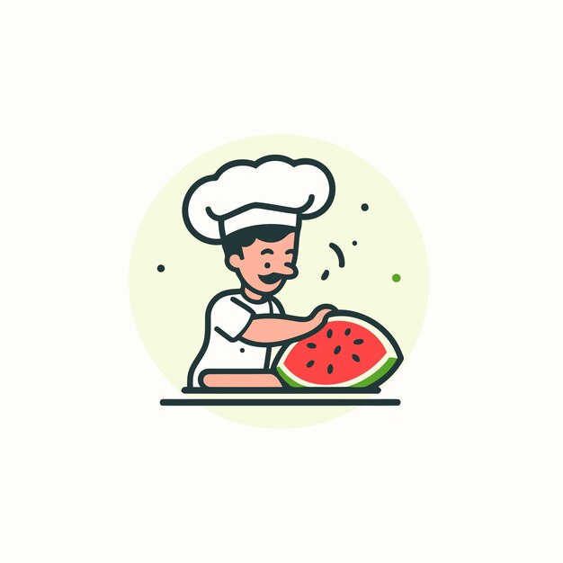 Vector chef with watermelon icon vector illustration in flat style