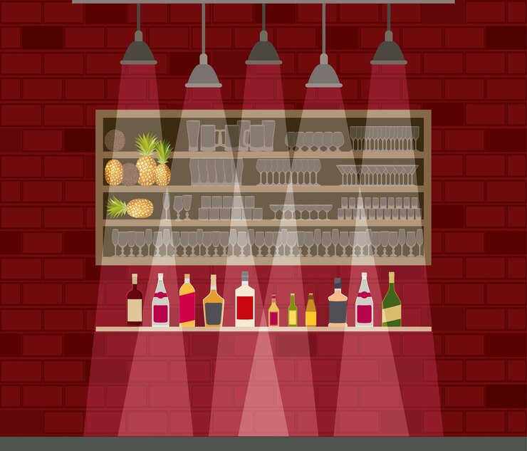 Vector chelf bar with liquor bottles vector illustration design