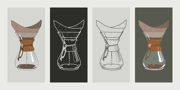 Chemex coffeemaker Vector illustration in flat and line styles