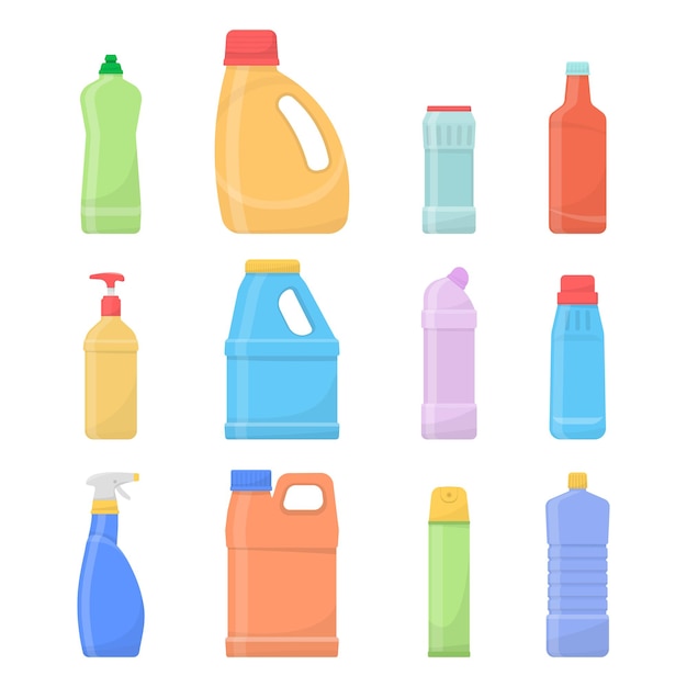 Vettore bottiglie pulite chimiche. prodotti per la pulizia