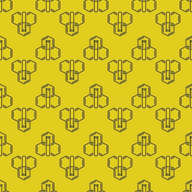 Chemical Compound with Test Tube vector Science yellow Seamless Pattern