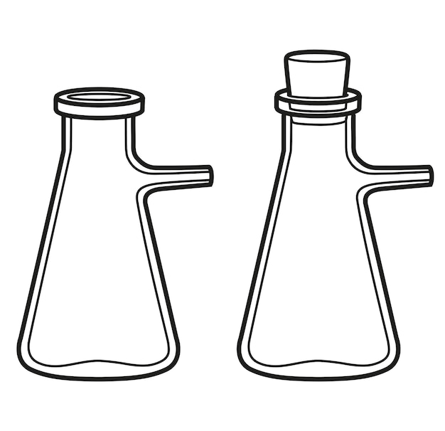 Vector chemical equipment glass bunsen flasks are mainly used for vacuum filtration outlined for coloring page on white background