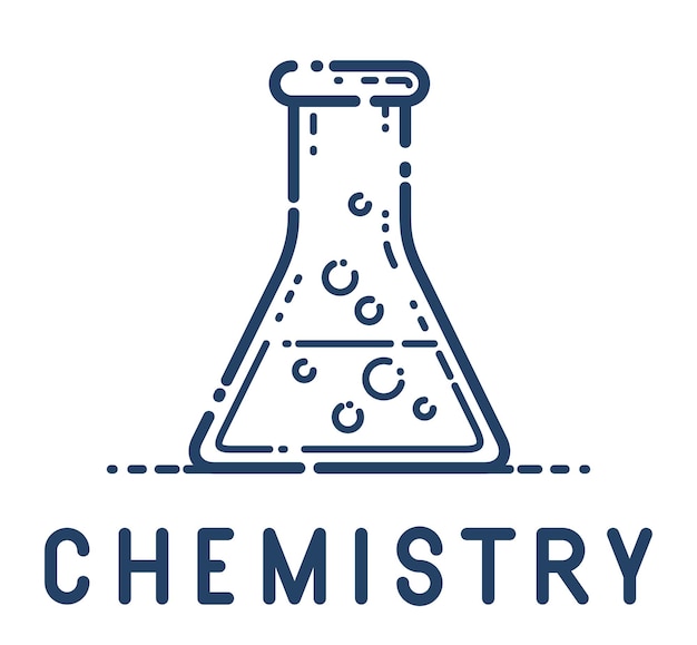 Химическая колба вектор простой линейной значок, символ науки химии линии искусства, лабораторные исследования.