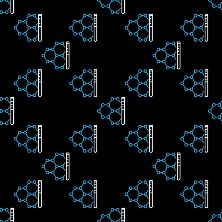 Vector chemical formula with test tube vector microbiology and chemistry concept outline seamless pattern