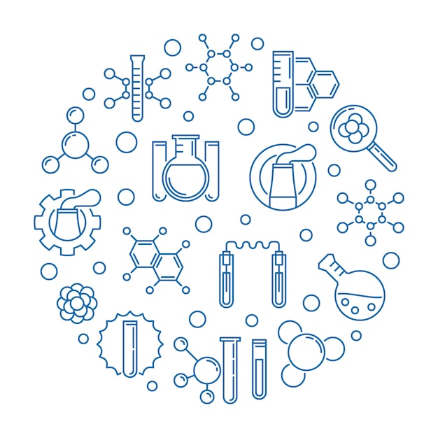 Illustrazione rotonda blu del profilo di industria chimica