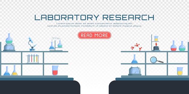 벡터 과학 기술의 화학 실험실 생물학. 생물학 과학 교육 연구 바이러스, 분자, 원자, dna. 플라스크, 현미경, 돋보기, 망원경.