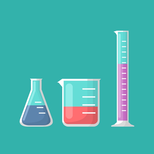 Chemical laboratory equipment, Erlenmeyer flask, beaker and test tube vector