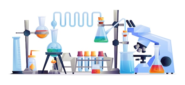 化学実験室の実験は、機器の試験管とフラスコのビーカーと医療のセットを分離しました