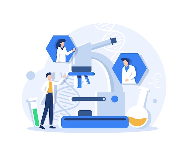 chemical laboratory researchvaccine discovery conceptscientists with flasks