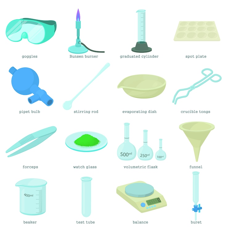 Vector chemical laboratory tools icons set